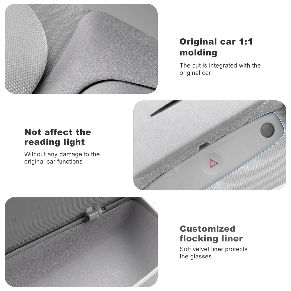 EVBASE Model 3 Highland Sunglasses Holder Glasses Case Overhead Roof Eyewear Storage Box For Tesla