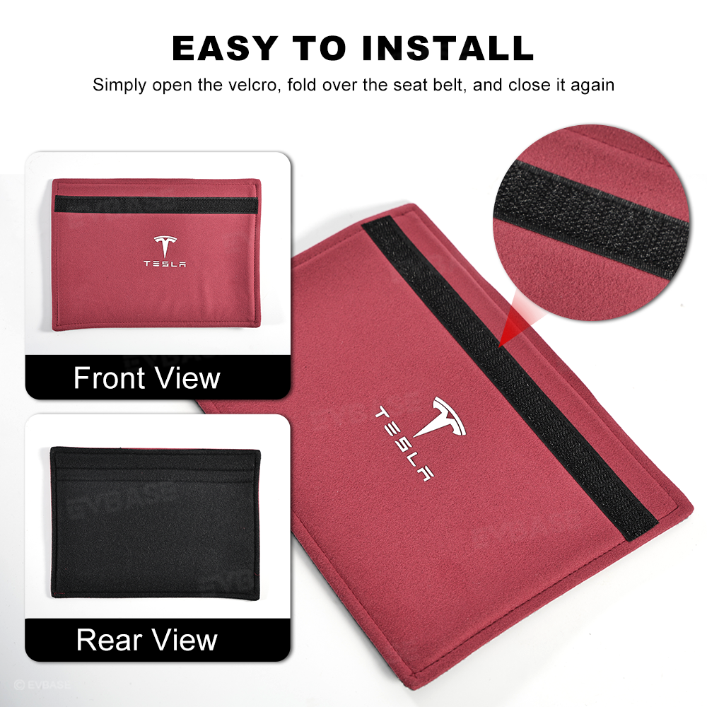 Tesla Seat Belt Cover Alcantara Suede Shoulder Pad for Model 3 Y X S Interior Accessories EVBASE