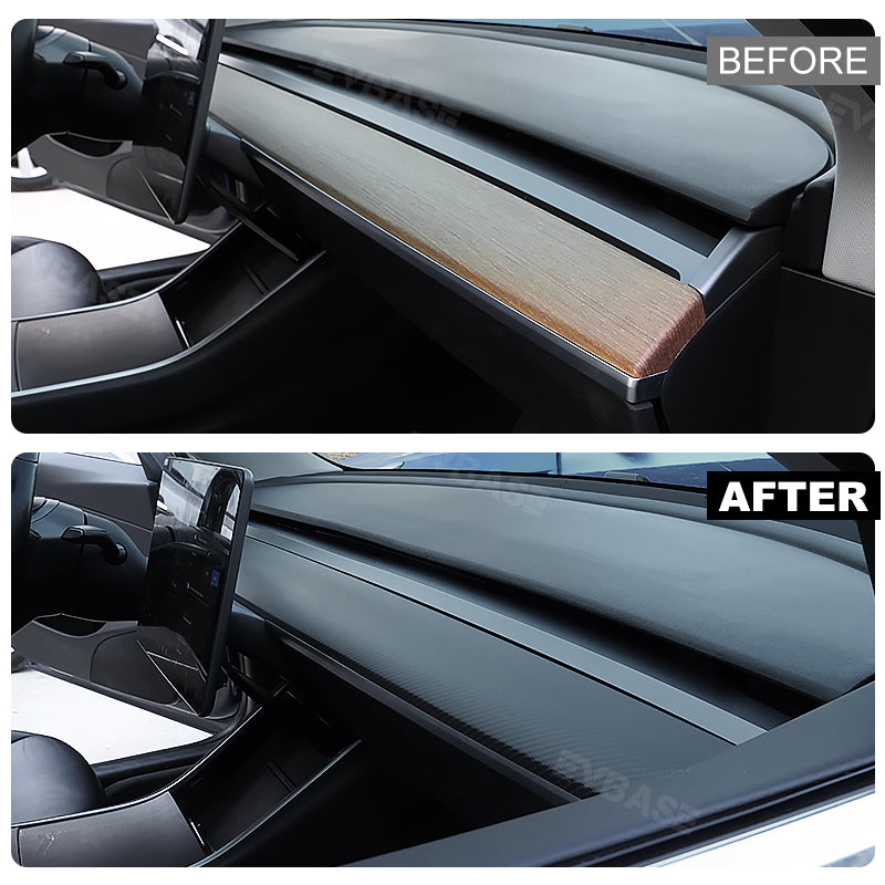EVBASE Real Carbon Fiber Tesla Dashboard Front Door Cover Trim para el modelo 3 Y
