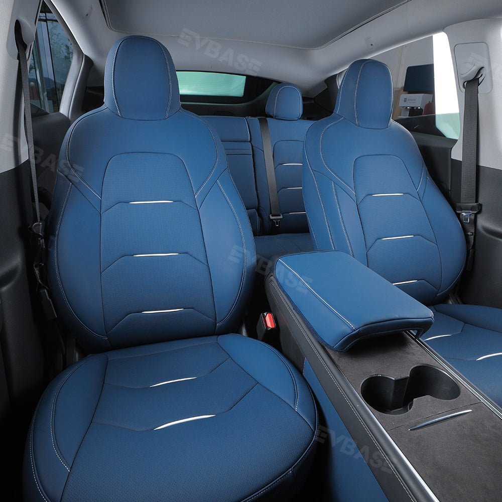 Model 3 Seat Covers NAPPA Leather All-Inclusive Breathable Seat Protector All Set Teal Blue For Tesla
