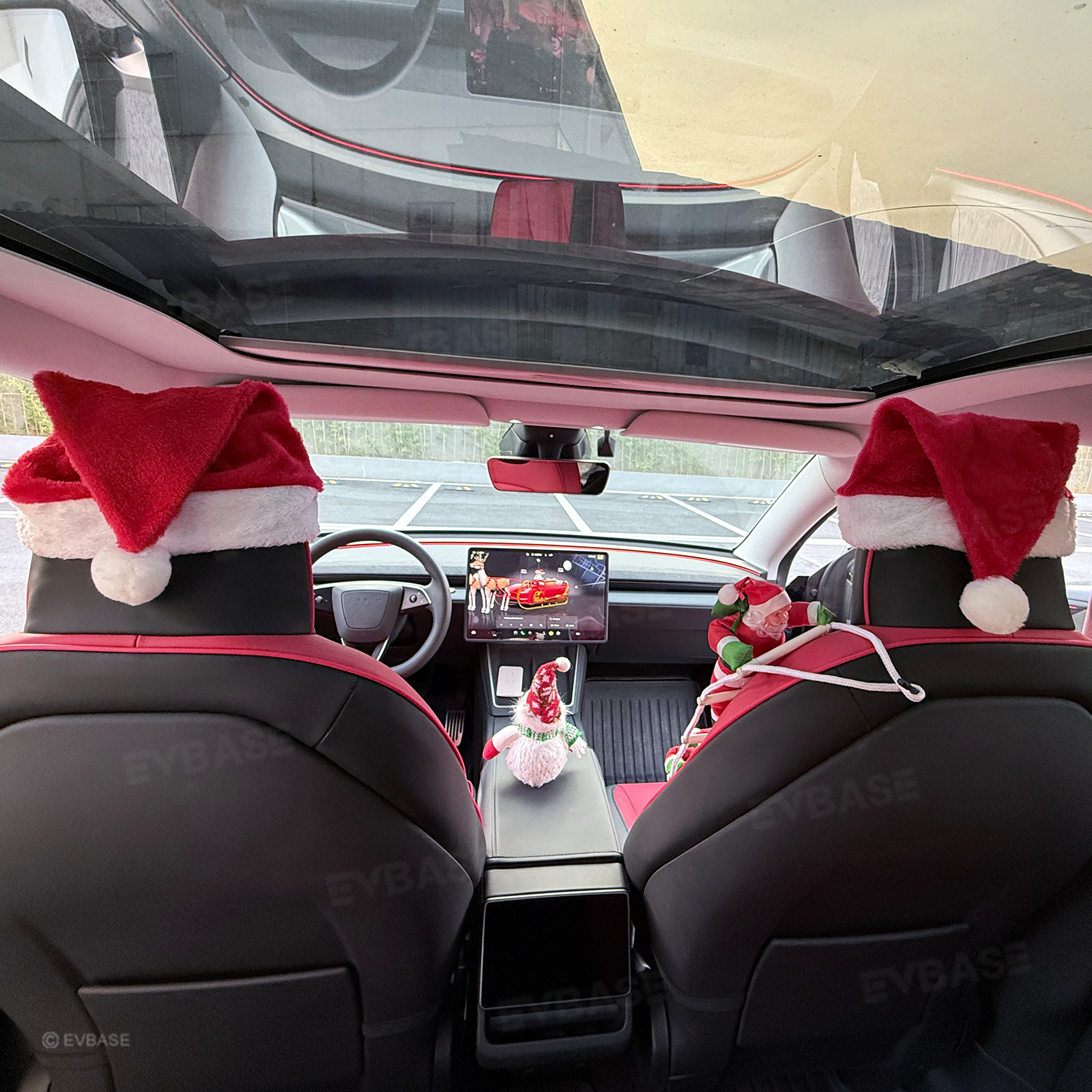 Christmas Holiday Car Decor Headrest Hat LED Christmas Wreath Lighted Snowman Plush Figurines 3D Xmas Emblem Stickers for Tesla