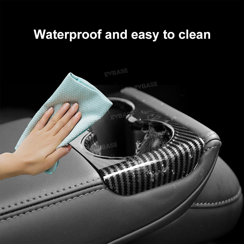 Model Y Juniper Cup Holder Trim Rear Armrest Real Carbon Fiber Cover Center Console Overlay Panel for Tesla