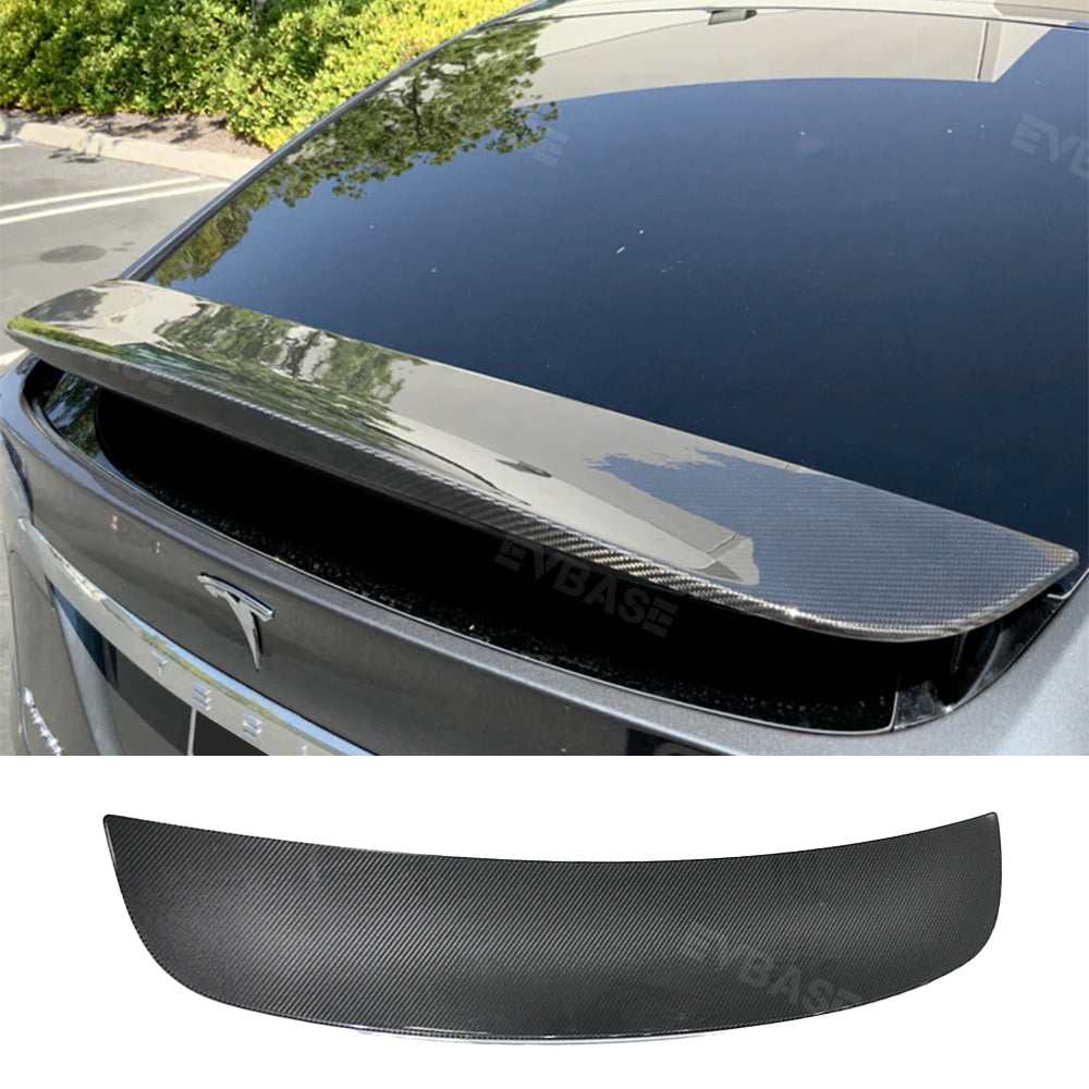 Model X Spoiler Wing Overlay Real Carbon Fiber Wrap Cover Rear Lip Spoiler Trunk Lid for Tesla