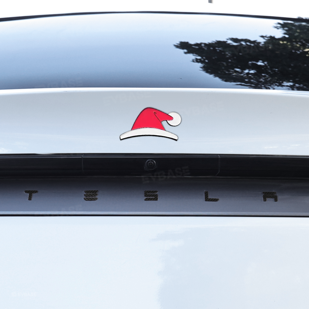 Christmas Holiday Car Decor Headrest Hat LED Christmas Wreath Lighted Snowman Plush Figurines 3D Xmas Emblem Stickers for Tesla