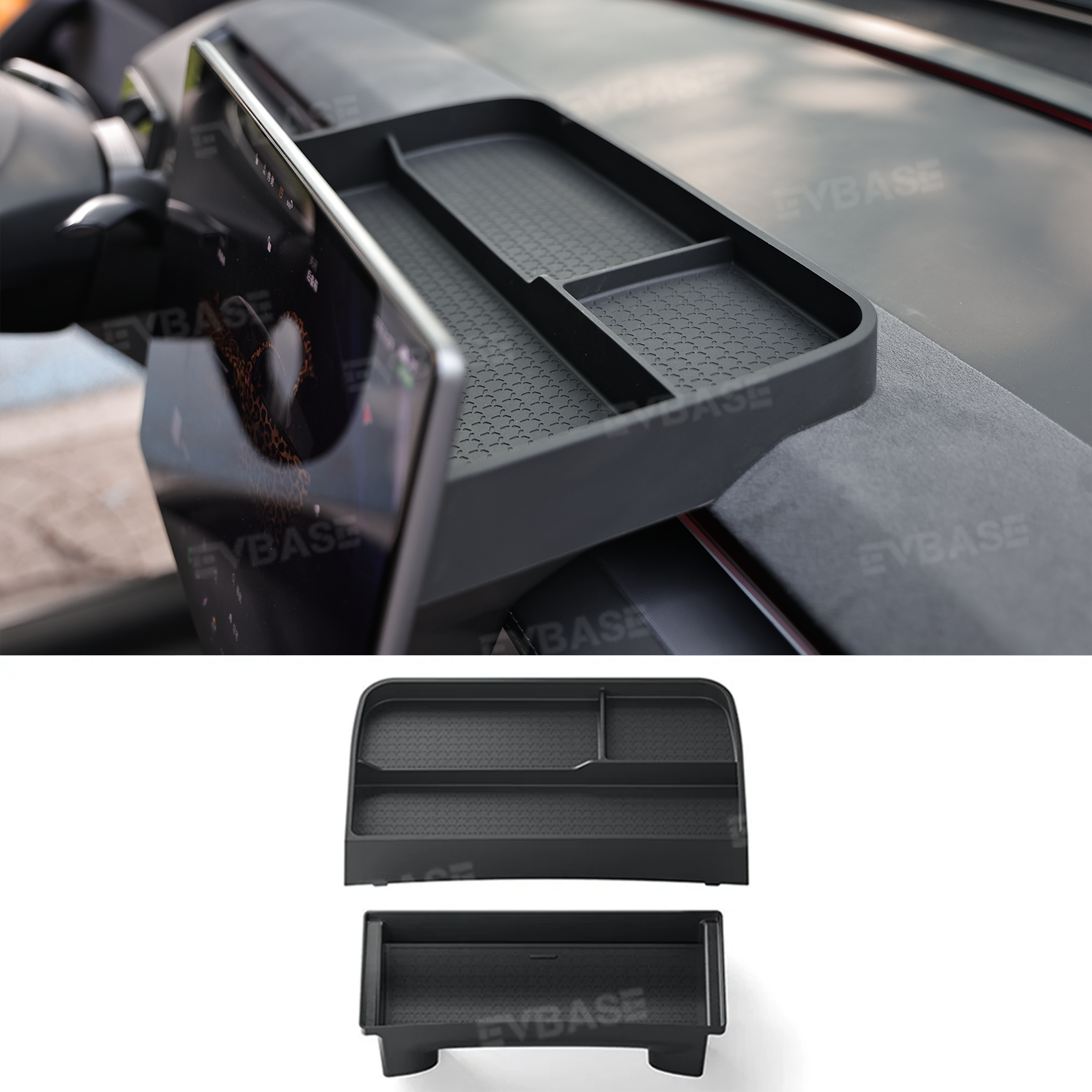 Model Y Juniper/ 3 Highland Dashboard Organizer Dual-Layer Behind-Screen Storage Tray with Non-Slip Design