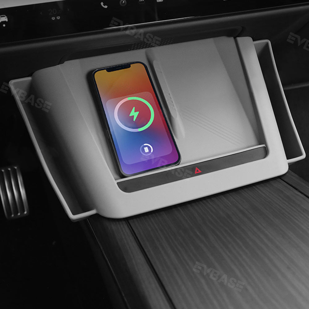 EVBASE Model S/X Wireless Charging Mat With Storage Box Center Console Organizer Silicone Side Tray for Tesla