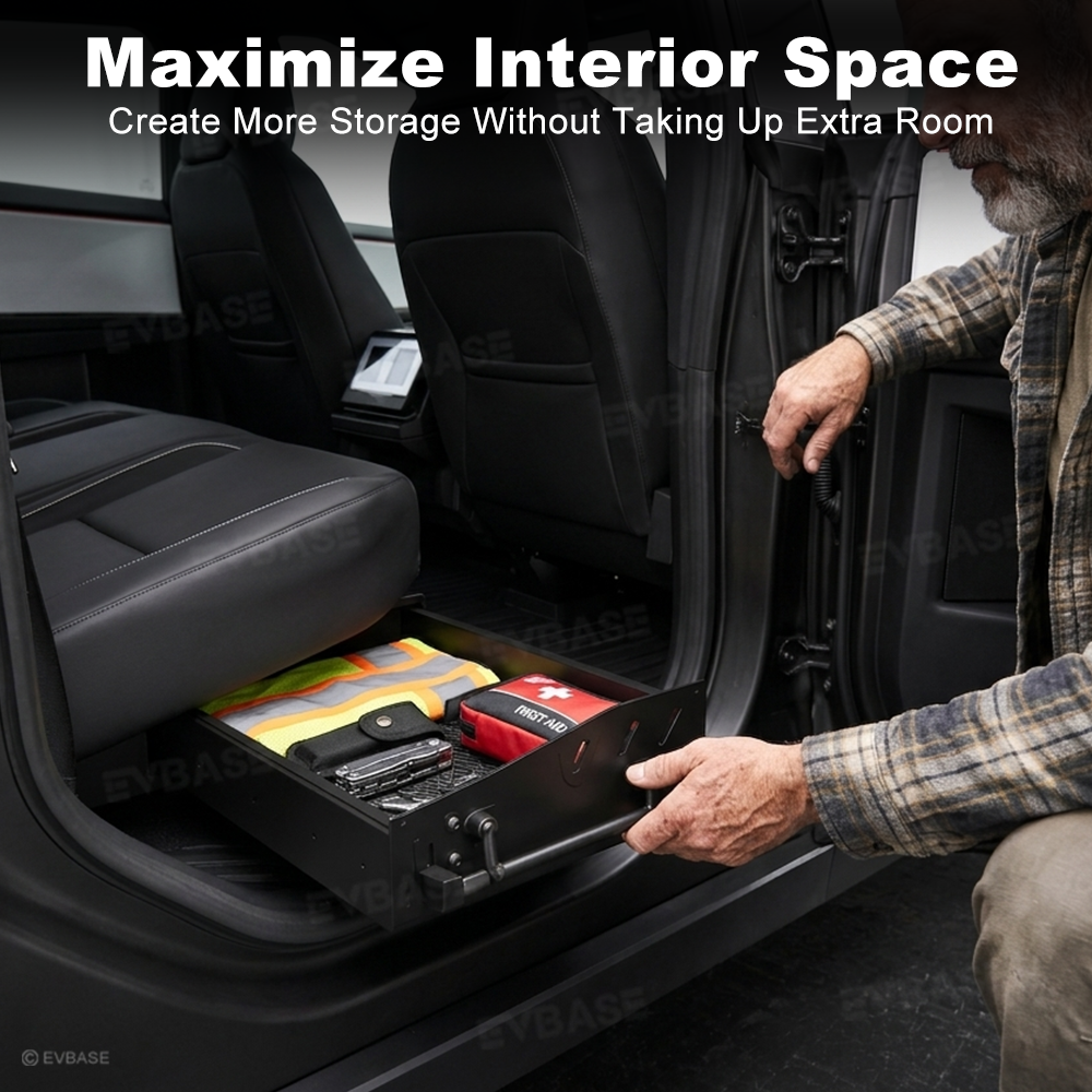 Cybertruck Rear Under-Seat Gear Tunnel Slide Tray Sliding Under-Seat Hidden Storage Drawer