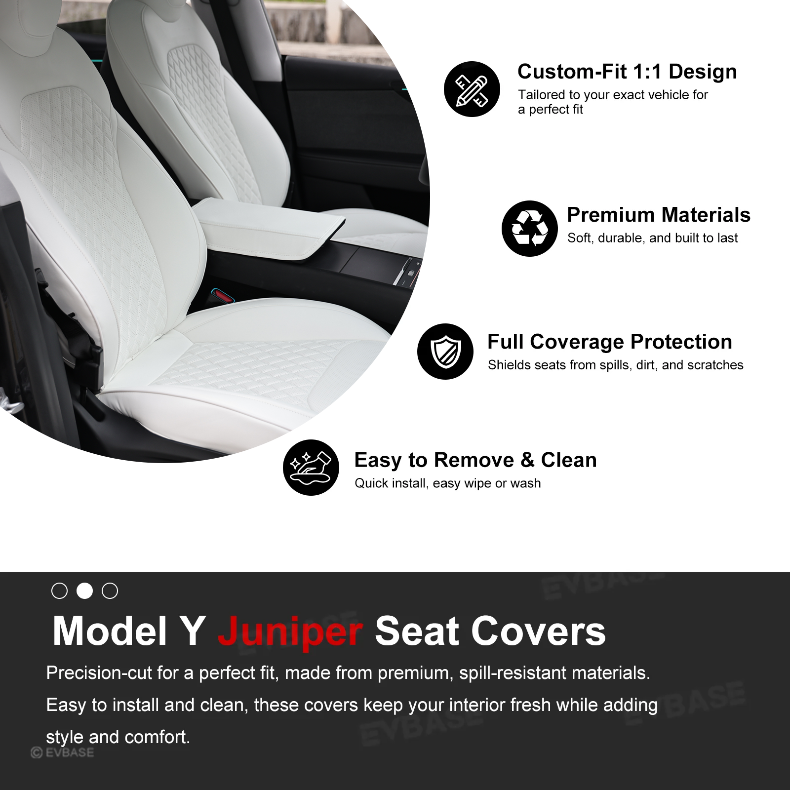 Model Y Juniper Seat Covers Waterproof Breathable NAPPA Leather Seat Protector with Diamond Quilted Design