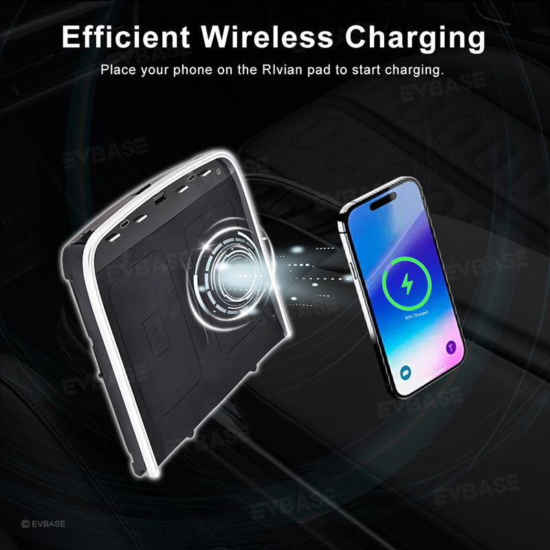 Wireless Charger for Rivian R1S R1T Center Console Armrest Dual Phone Charging Station With Ambient Light