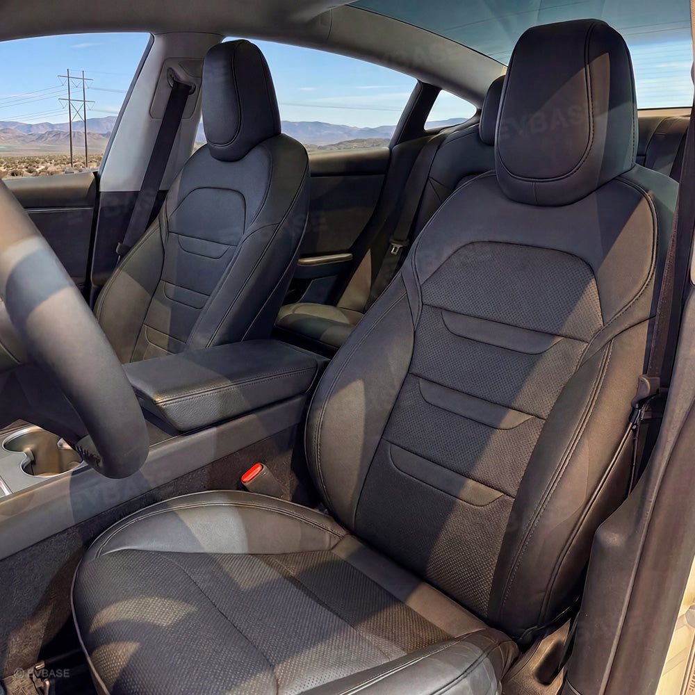 Model 3 Standard Seat Covers Waterproof Nappa Leather Seat Protector 3-lined Insignia Design