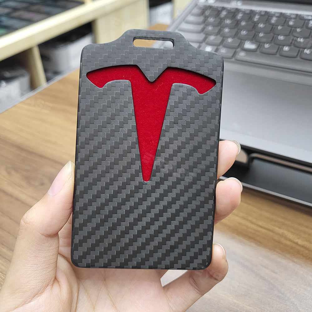 Key Card Holder Real Carbon Fiber Card Case Keychain Protective Card Sleeves for Tesla