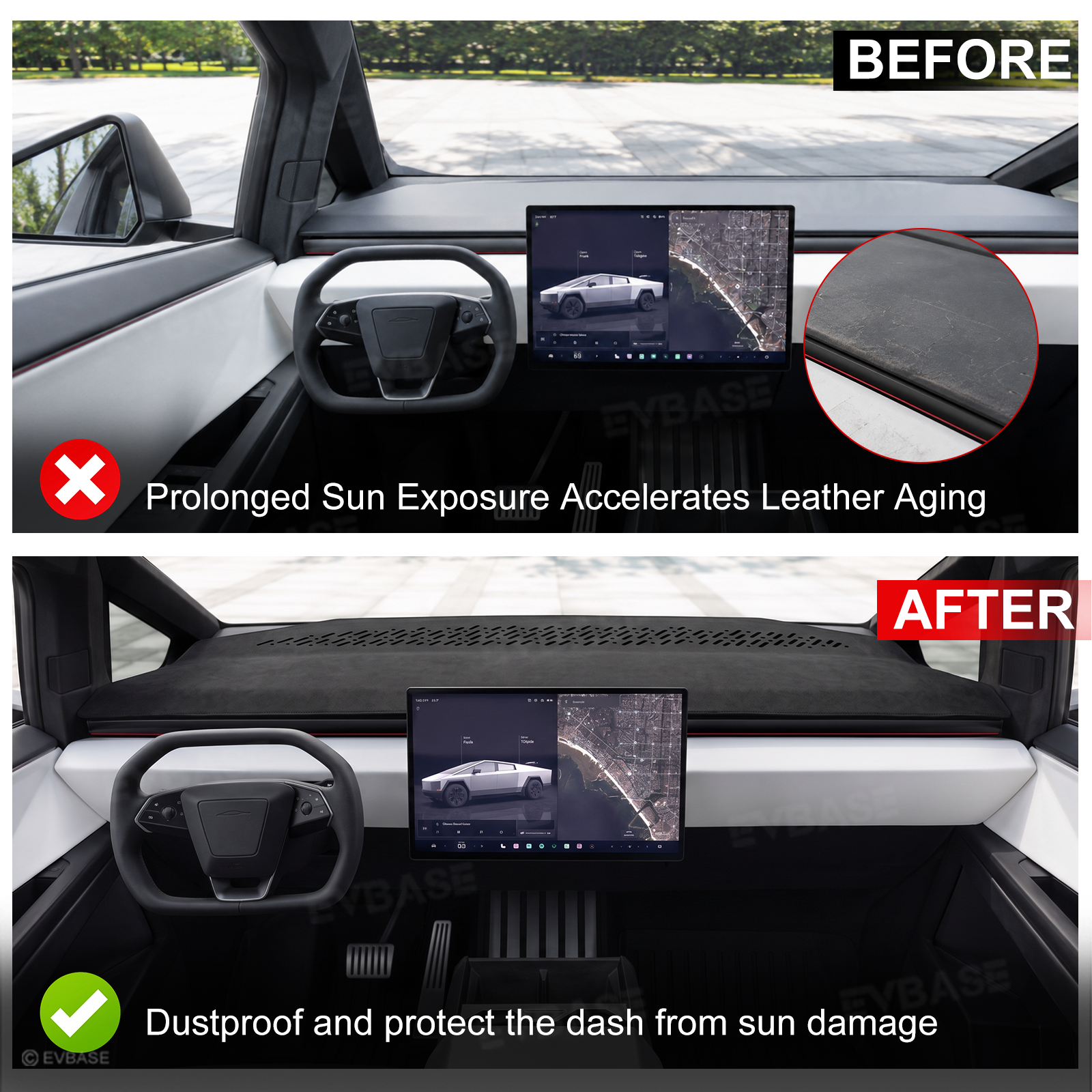Cybertruck Dashboard Cover Anti-Glare Sun Protection Suede Dash Mat