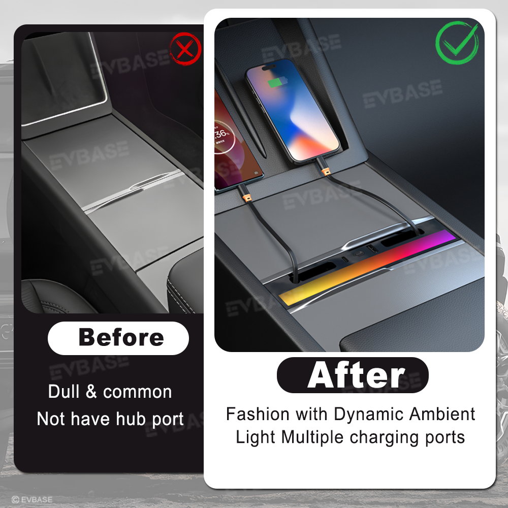 Model Y Juniper Ambient USB Hub & Rear Vent Expansion with Fast-Charge Cables & Strongest Magnet Phone Mount