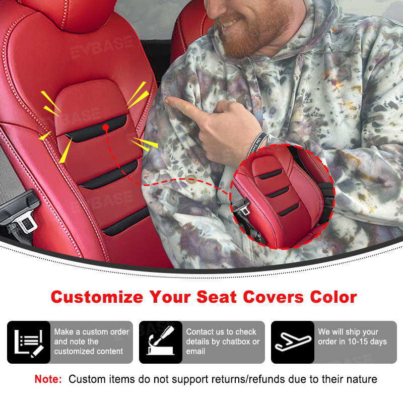EVBASE Seat Covers For Tesla Model Y/ Model 3 Highland Leather Seat Protector 3-lined Insignia Design