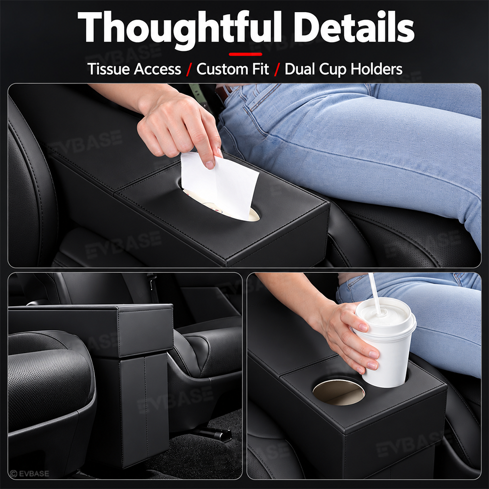 Model Y L Second-Row Center Aisle Storage Organizer Double-Layer Storage Box with Cup Holders
