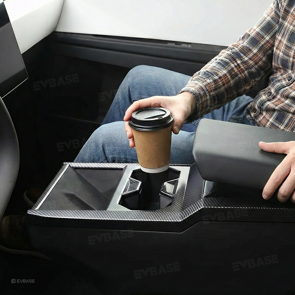 Cybertruck Center Console Cup Holder Panel Trim Cover ABS Carbon Fiber Style Protective Overlay