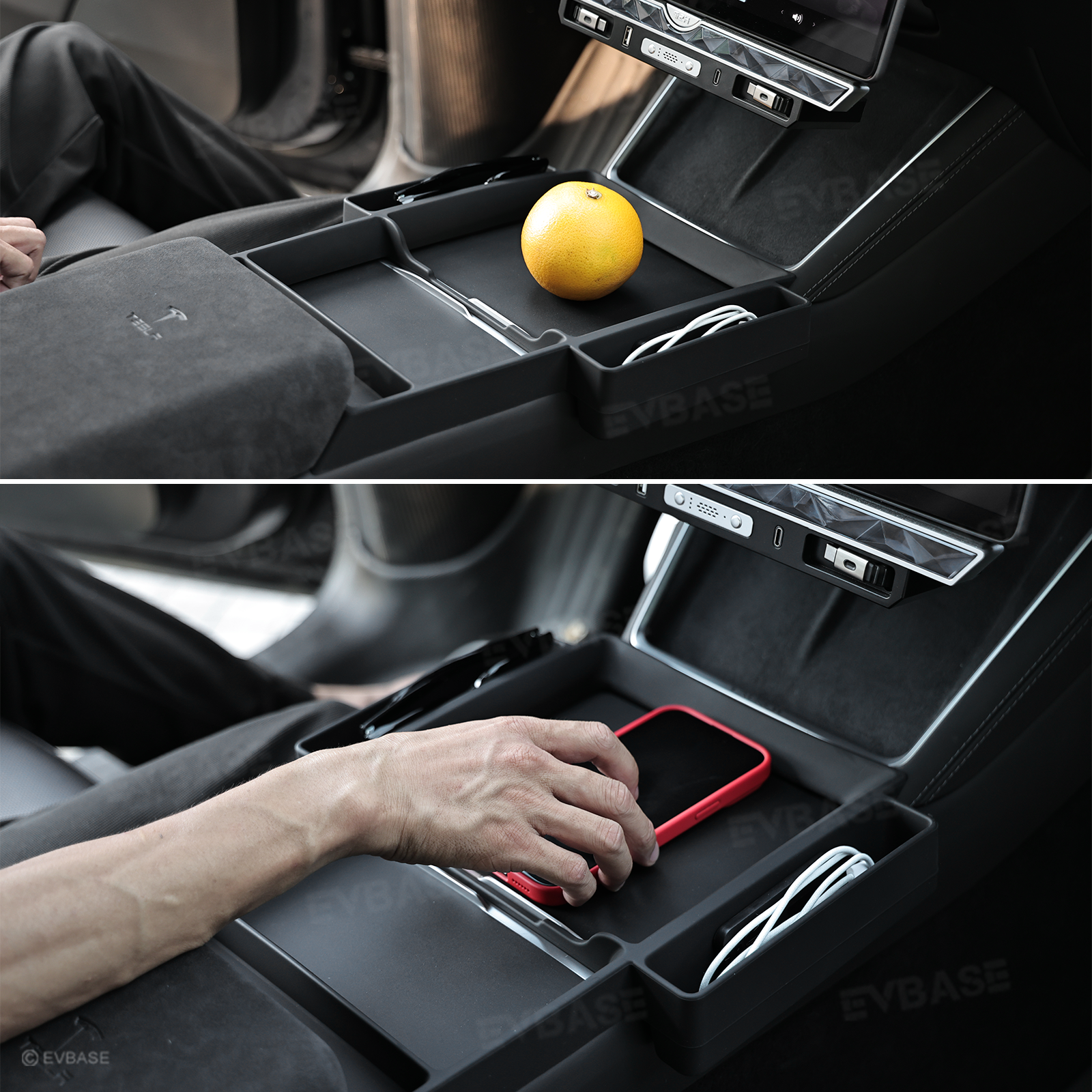 Model Y Juniper/Model Y L/ 3 Highland Center Console Tray 2.0 Silicone Organizer with Side Pockets