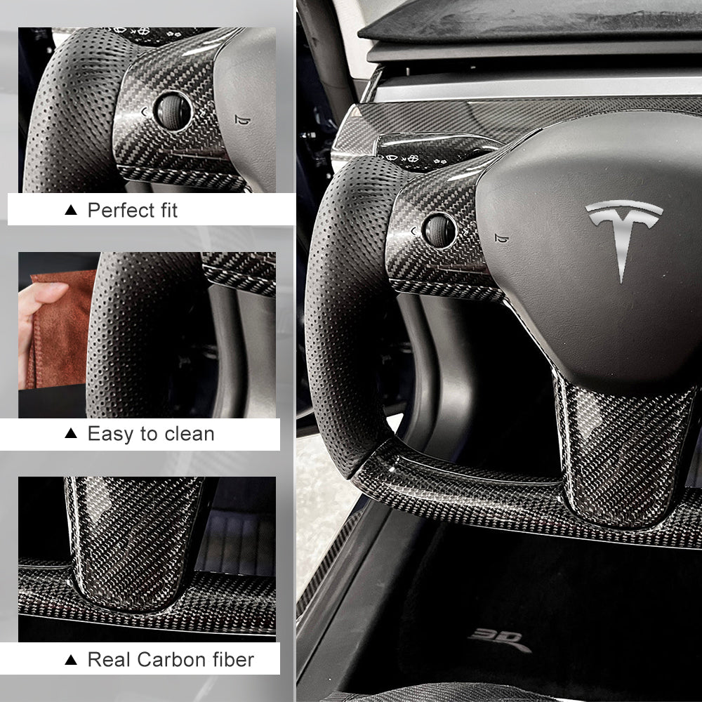 Model 3 Y Yoke Steering Wheel Tesla Carbon Fiber Steering Wheel Black Perforated Leather for Tesla