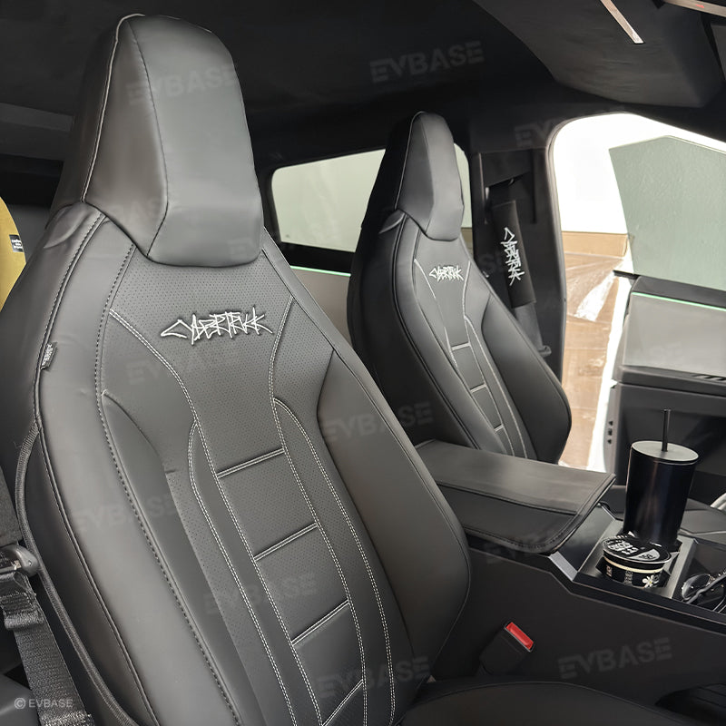 Cybertruck Black Seat Covers Full Coverage Seat Protector NAPPA Leather With Cybertruck LOGO For Tesla