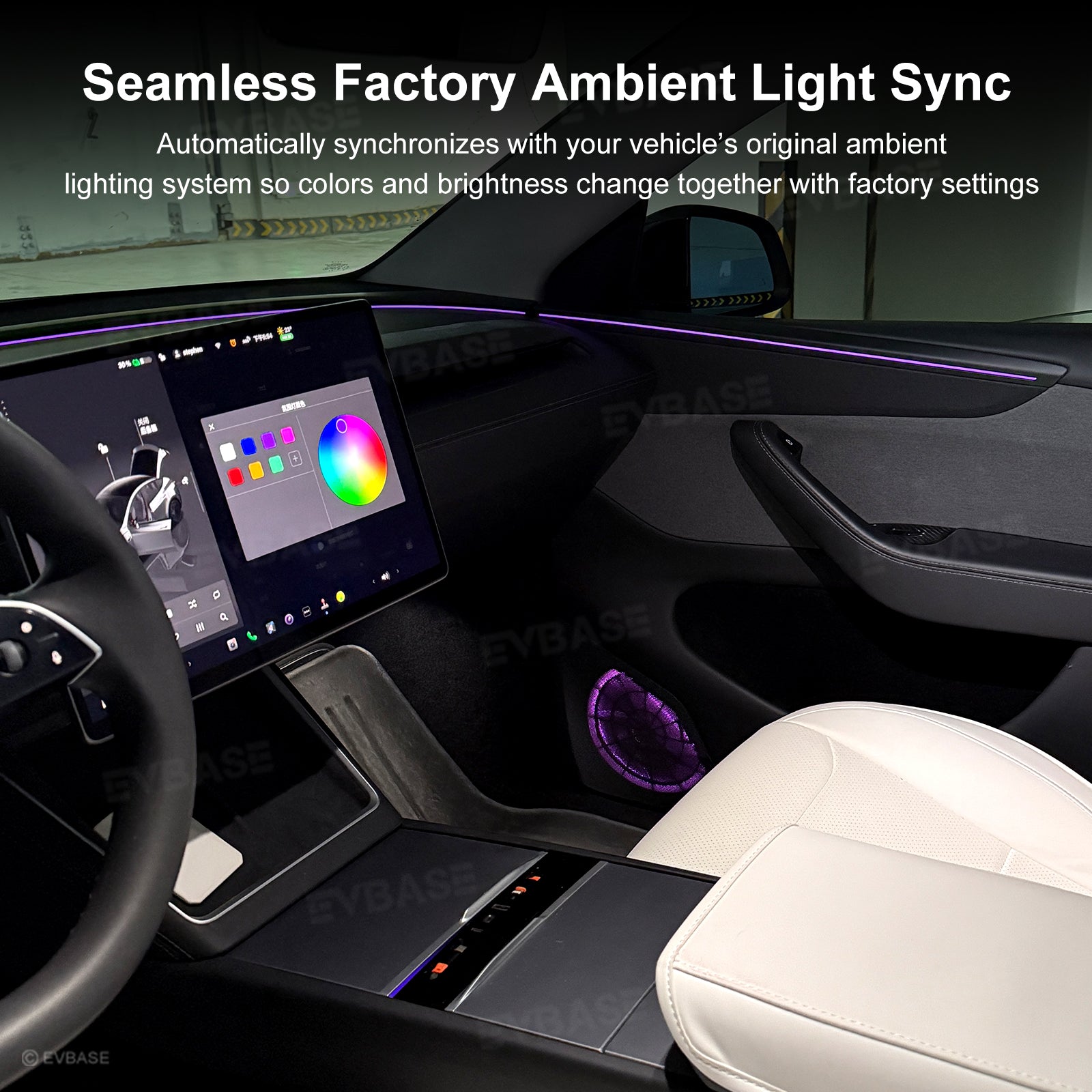 Model 3 Highland Interior Ambient Lighting Kit RGB LED Light Strips Neon Lights with Factory Screen Control