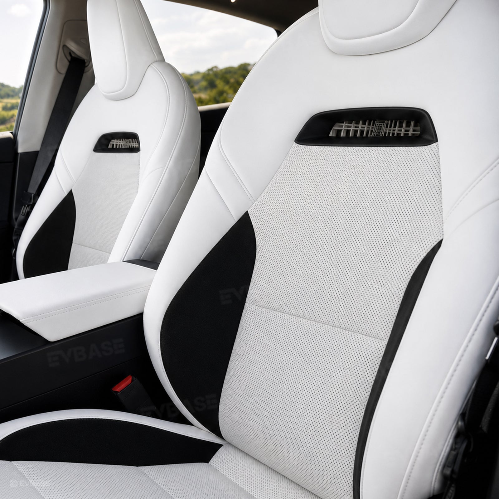 Model Y Juniper Standard Seat Covers Plaid Sports Style Seat Protector Nappa Leather Full Set Airbag Compatible