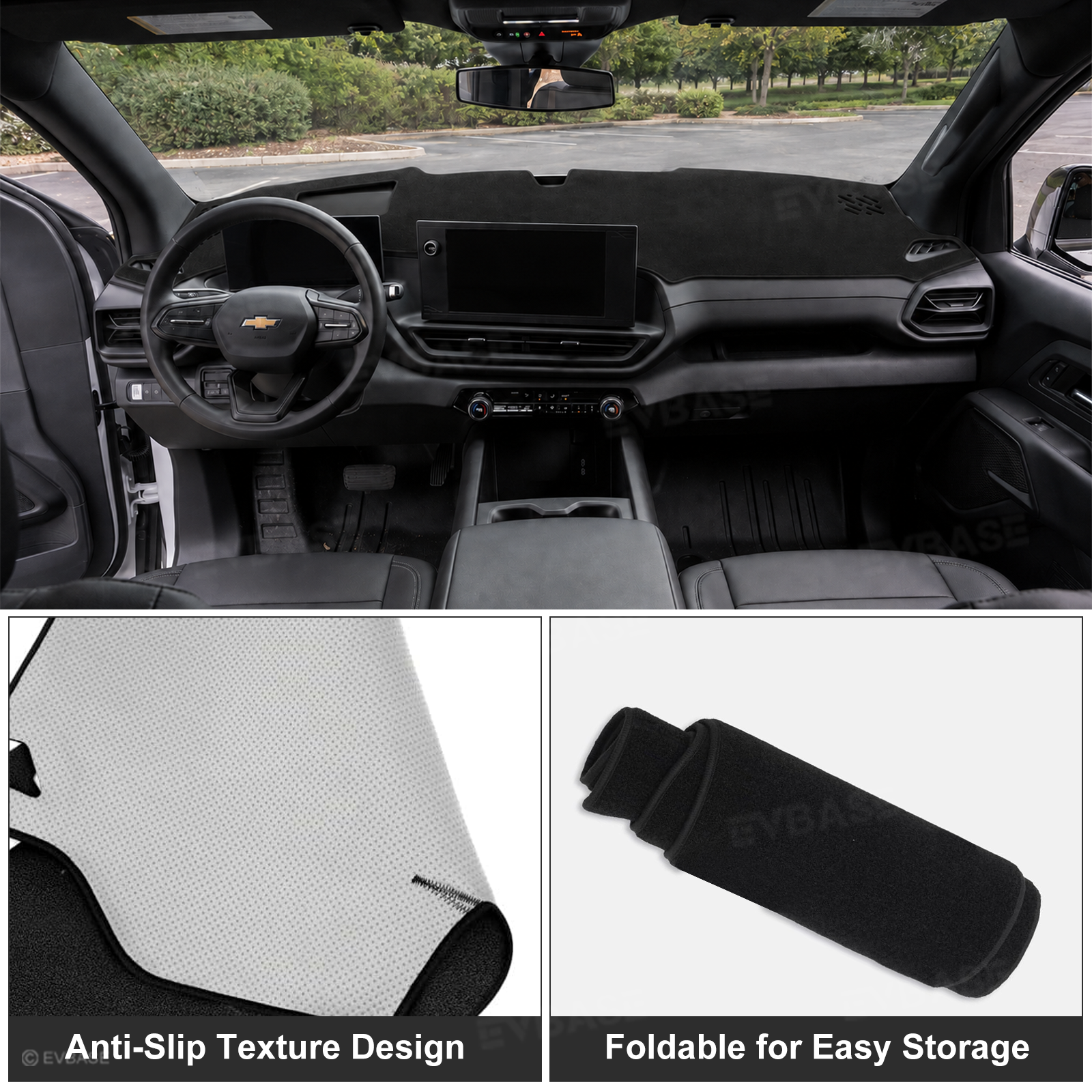 Dash Cover for Silverado EV Suede Dashboard Mat Non-Slip Carpet Sunshield Glare UV Rays Protector