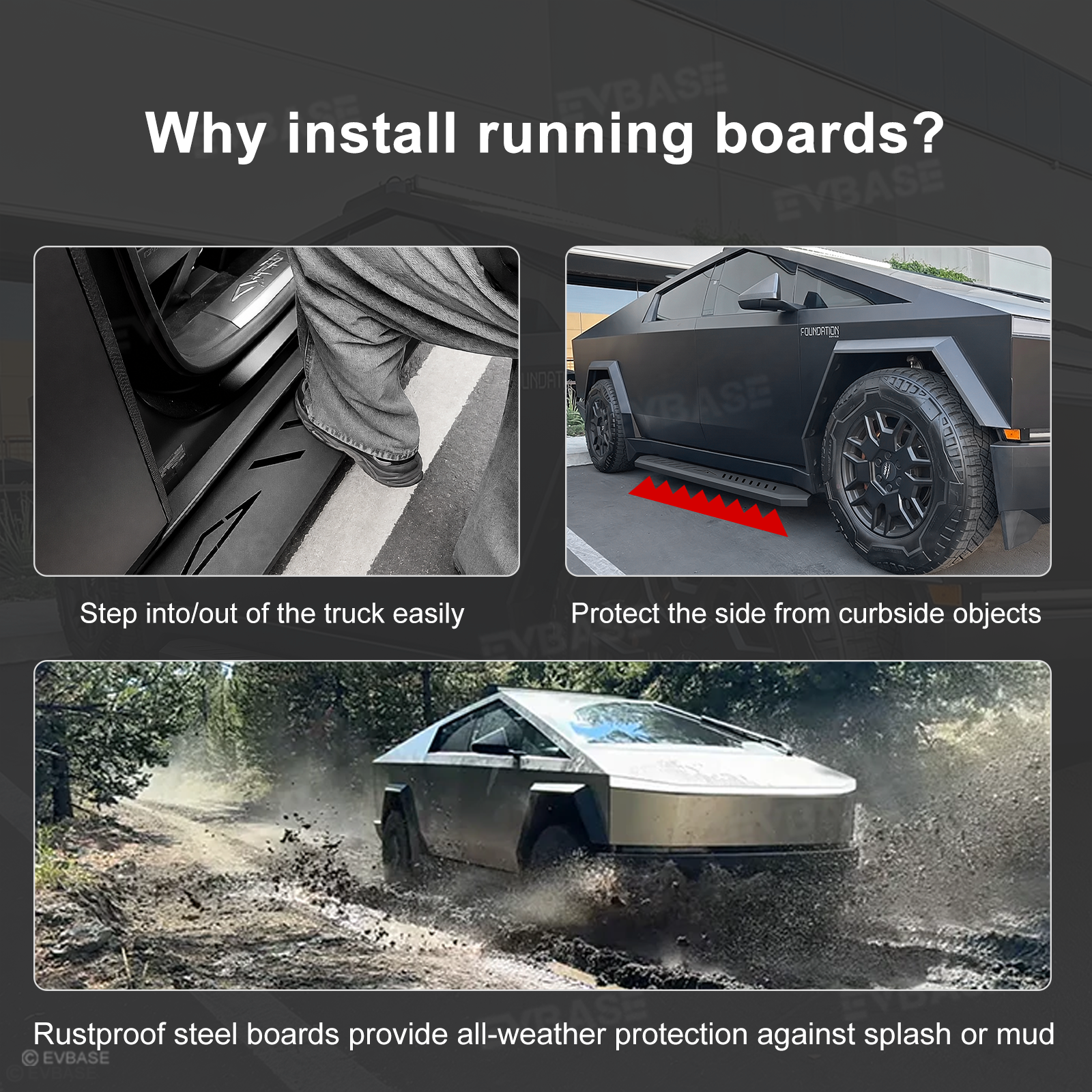 Cybertruck Running Boards Heavy-Duty Anti-Slip Side Steps Nerf Bars Exterior Brackets for Tesla