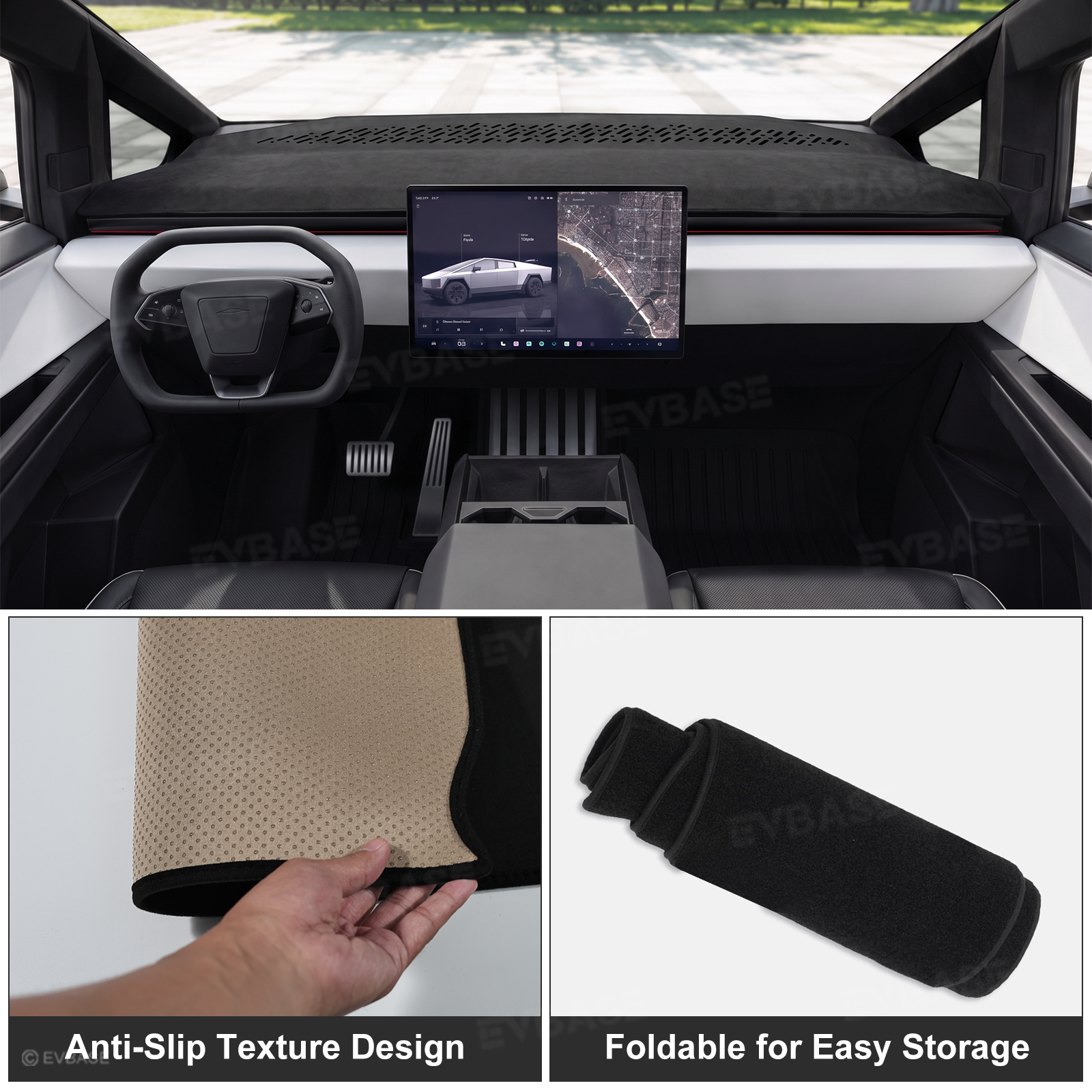 Cybertruck Dashboard Cover Anti-Glare Sun Protection Suede Dash Mat