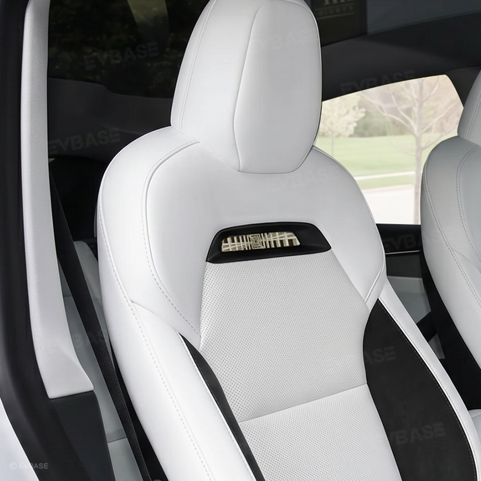 Model Y Juniper Seat Covers Plaid Sports Style Seat Protector Nappa Leather Full Set Airbag Compatible