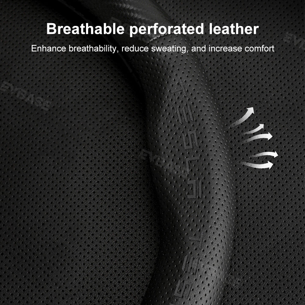 Tesla Model 3 Highland Steering Wheel Cover Wrap Breathable Anti-Slip Perforated Leather Carbon Fiber