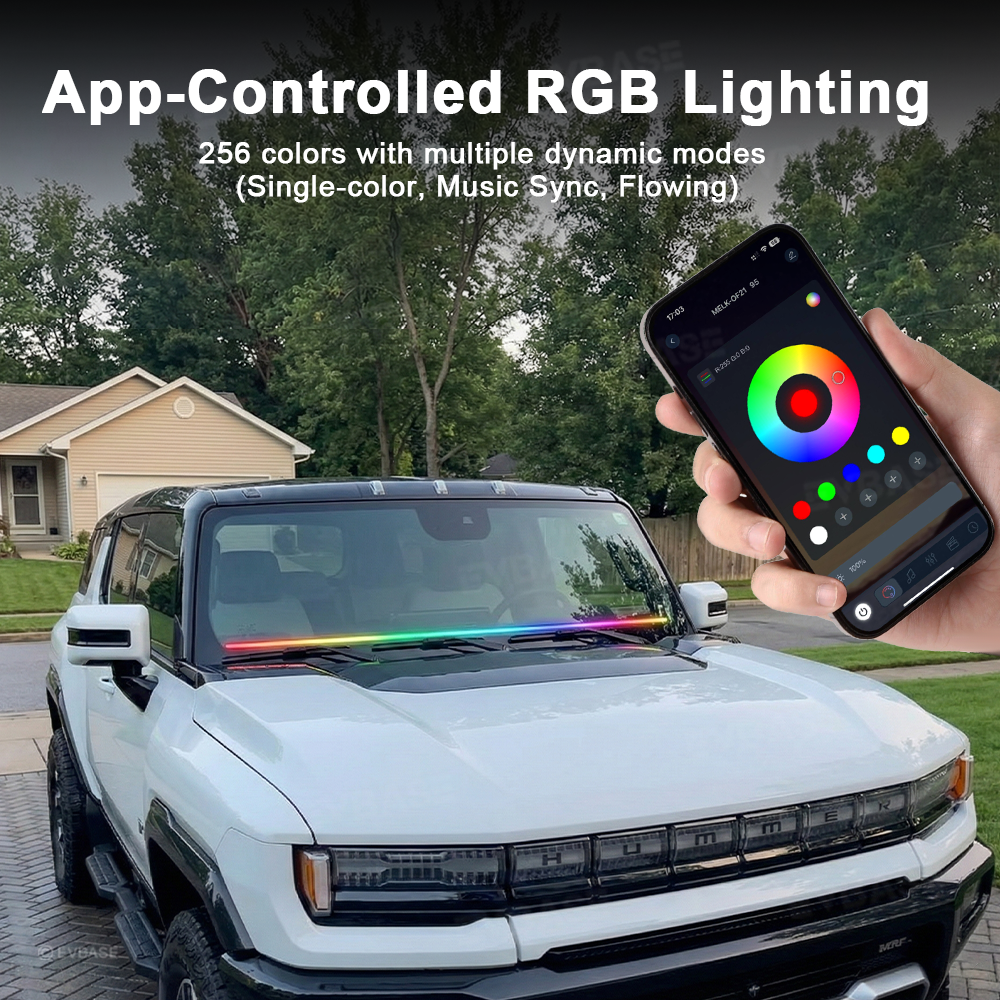 Hummer EV Dashboard Ambient Lighting Windshield RGB Streamer Light Strip with Dual-Side Illumination & LED Sync to Music & Noise-Reducing Seal Design