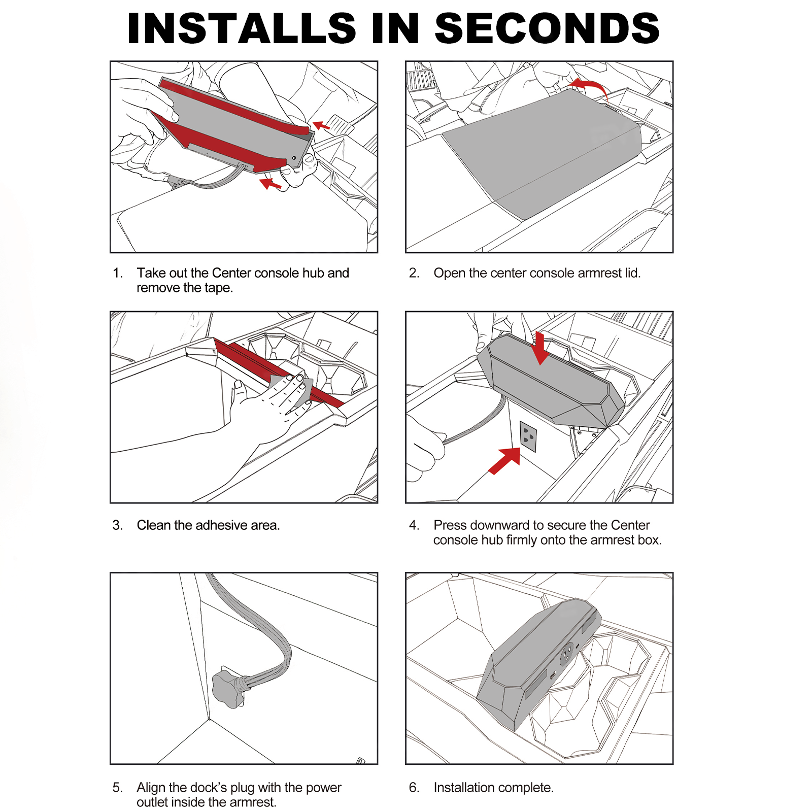 Cybertruck Center Console Multi-Port USB Charging Hub 2.0 with Retractable Cables & 110V AC Outlet (30W PD/QC3.0 Fast Phone Charge)
