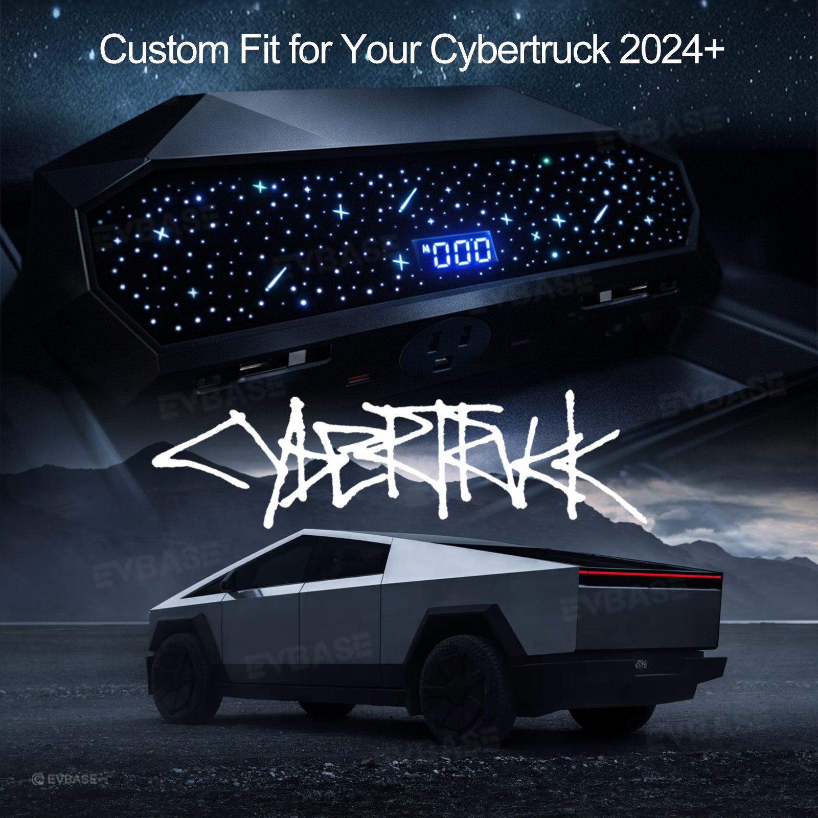 Cybertruck Center Console Multi-Port USB Charging Hub 2.0 with Retractable Cables & 110V AC Outlet (30W PD/QC3.0 Fast Phone Charge)