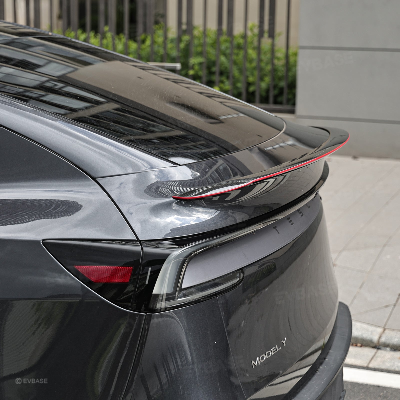 Model Y Juniper Real Carbon Fiber Rear Spoiler Wing & Side Mirror Covers & T-E-S-L-A Lettering Tailgate Emblem Decal