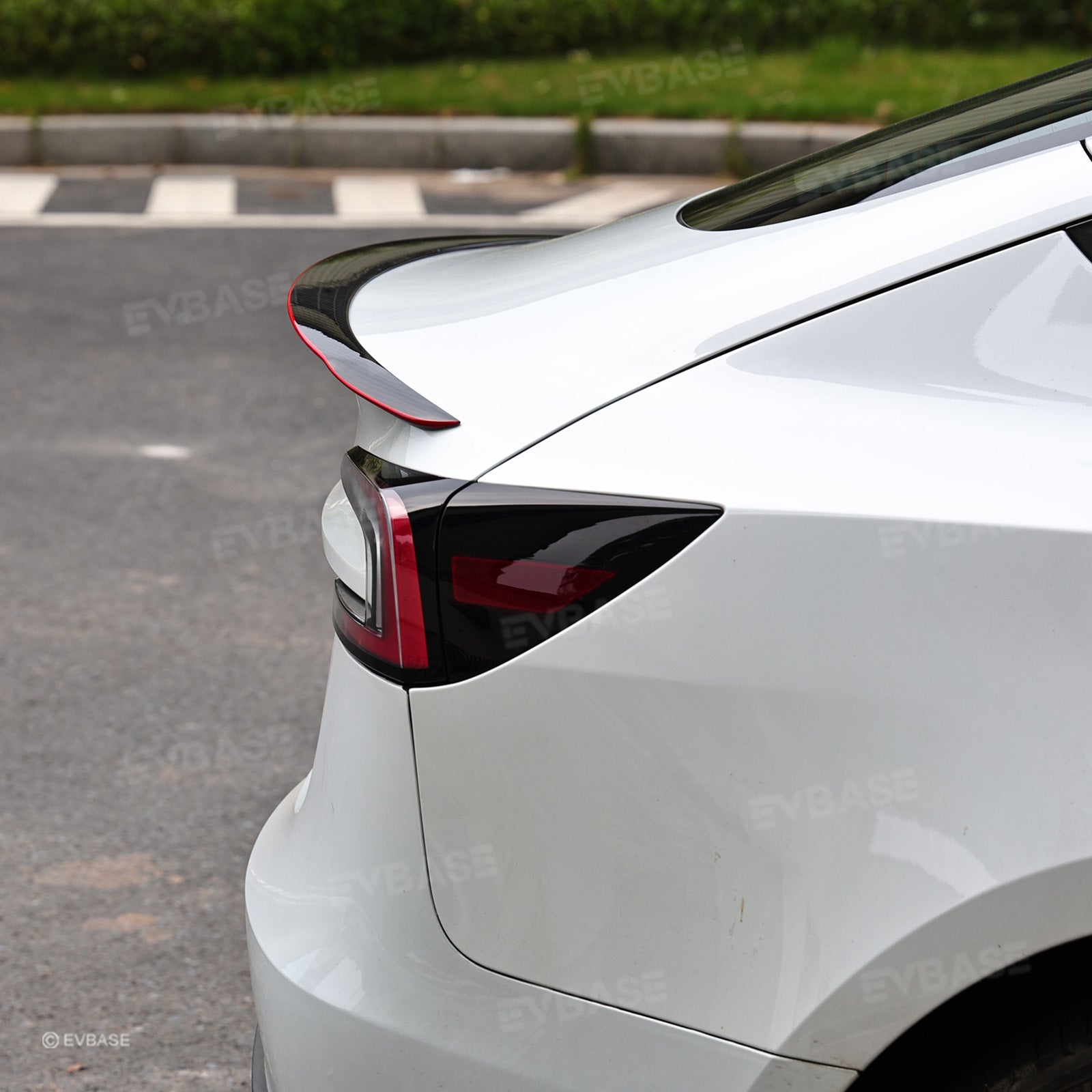 Model Y Juniper Real Carbon Fiber Rear Spoiler Wing & Side Mirror Covers & T-E-S-L-A Lettering Tailgate Emblem Decal