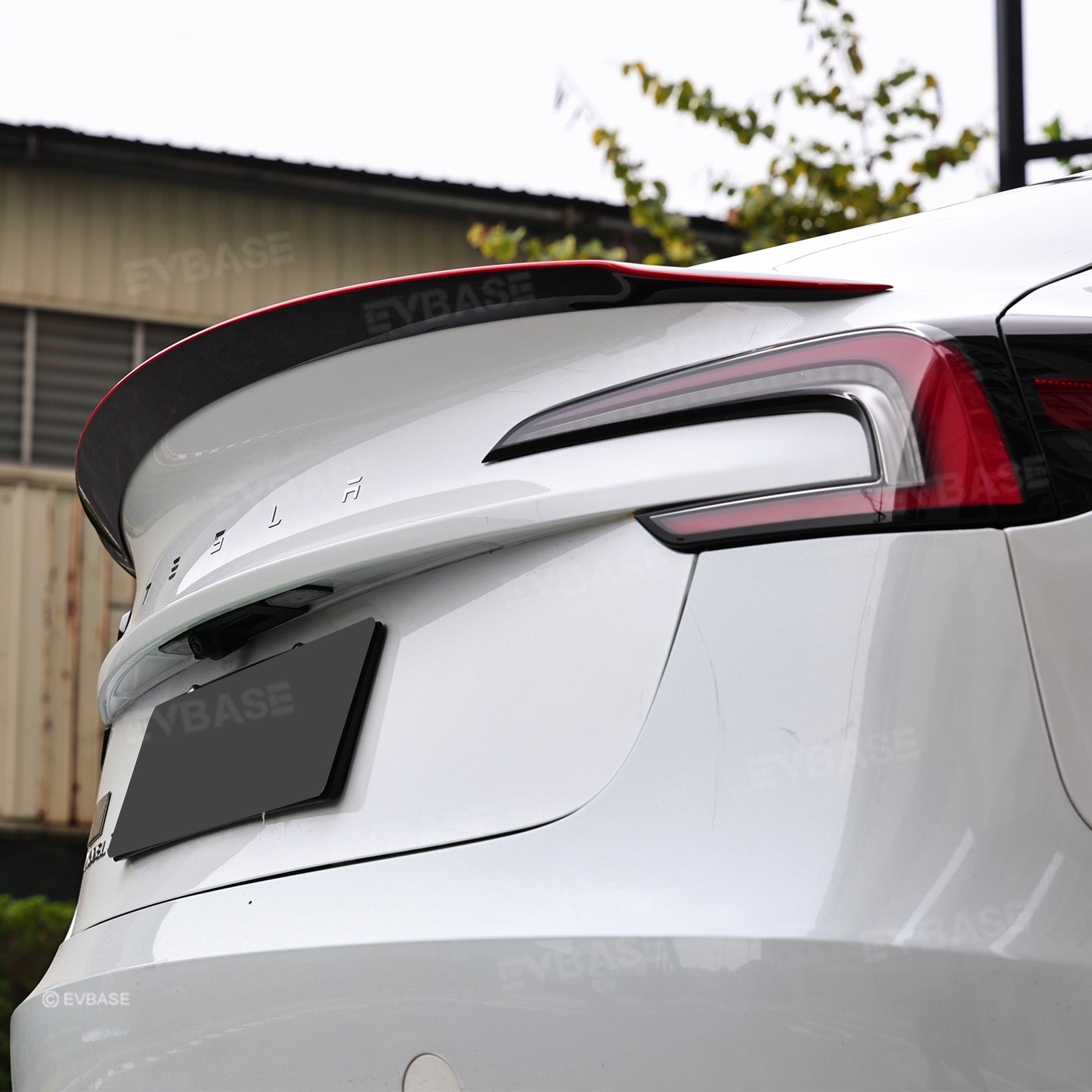 Model Y Juniper Real Carbon Fiber Rear Spoiler Wing & Side Mirror Covers & T-E-S-L-A Lettering Tailgate Emblem Decal