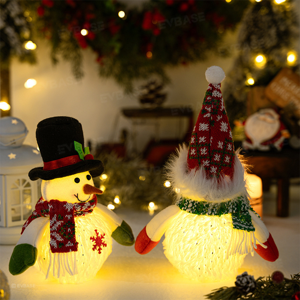 Christmas Snowman Lighted Plush Snowmen Figurines Adorable Tiny Model Xmas Interior Decor for Tesla