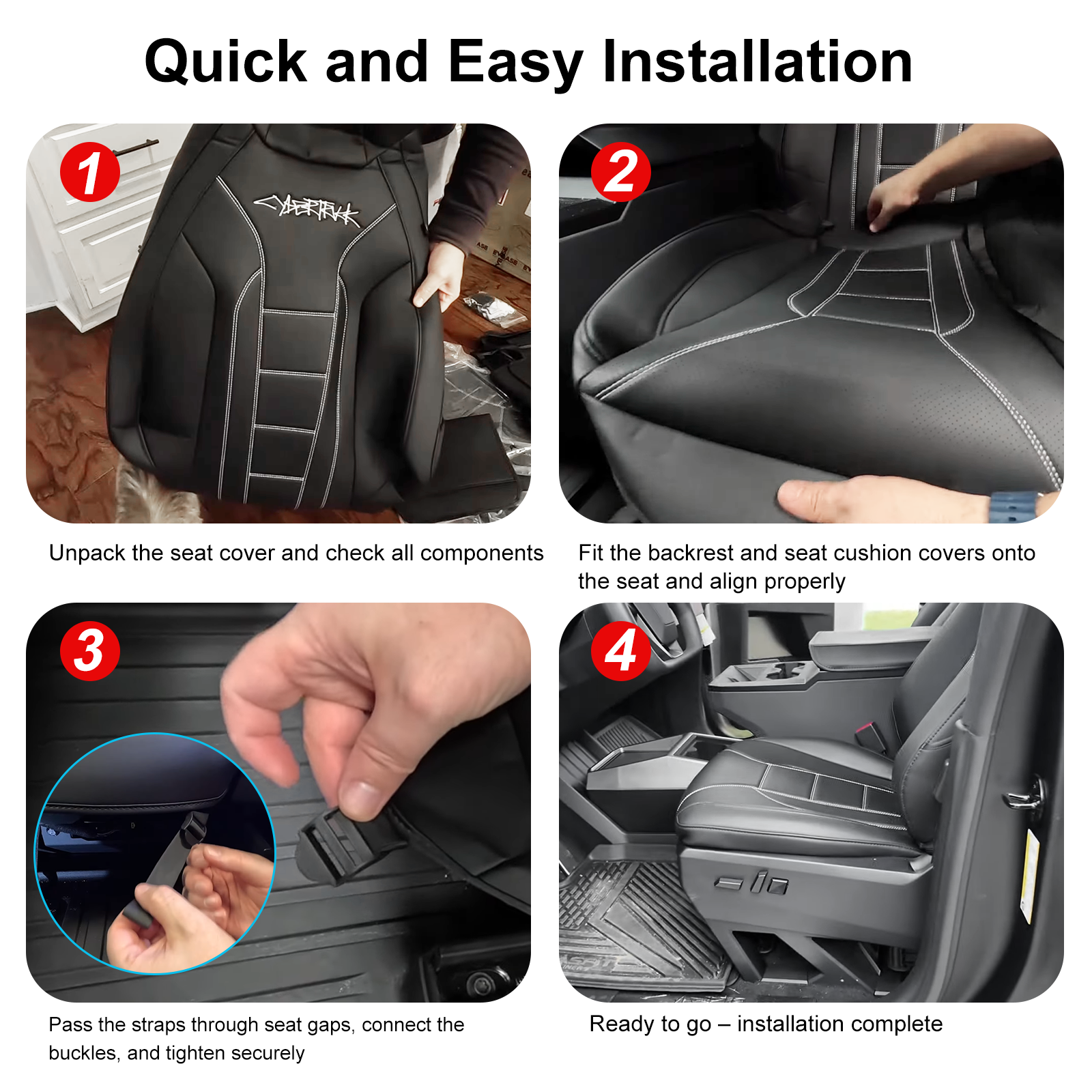 Cybertruck Black Seat Covers Full Coverage Seat Protector NAPPA Leather With Cybertruck LOGO For Tesla
