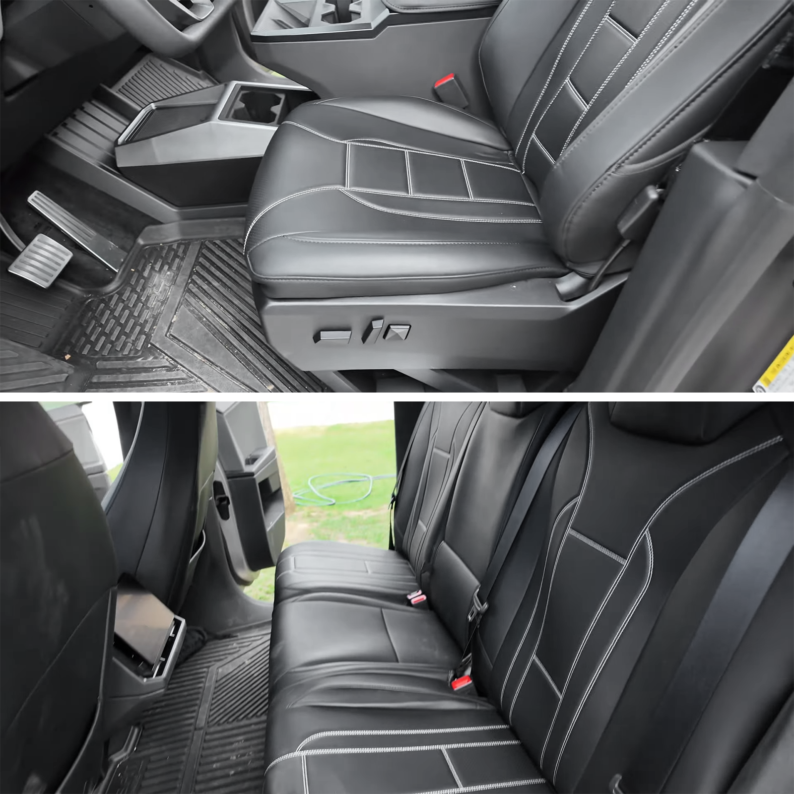 Cybertruck Black Seat Covers Full Coverage Seat Protector NAPPA Leather With Cybertruck LOGO For Tesla