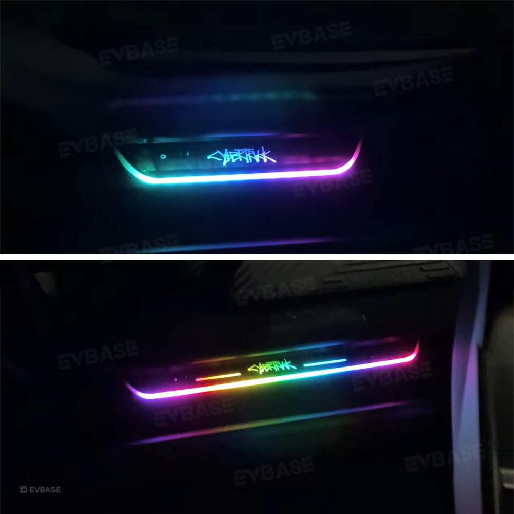 Tesla Cybertruck Door Sill Protector LED Trim Plates Welcome Pedals Carbon Fiber Pattern With Cybertruck Graffiti / Cyberbeast Logo