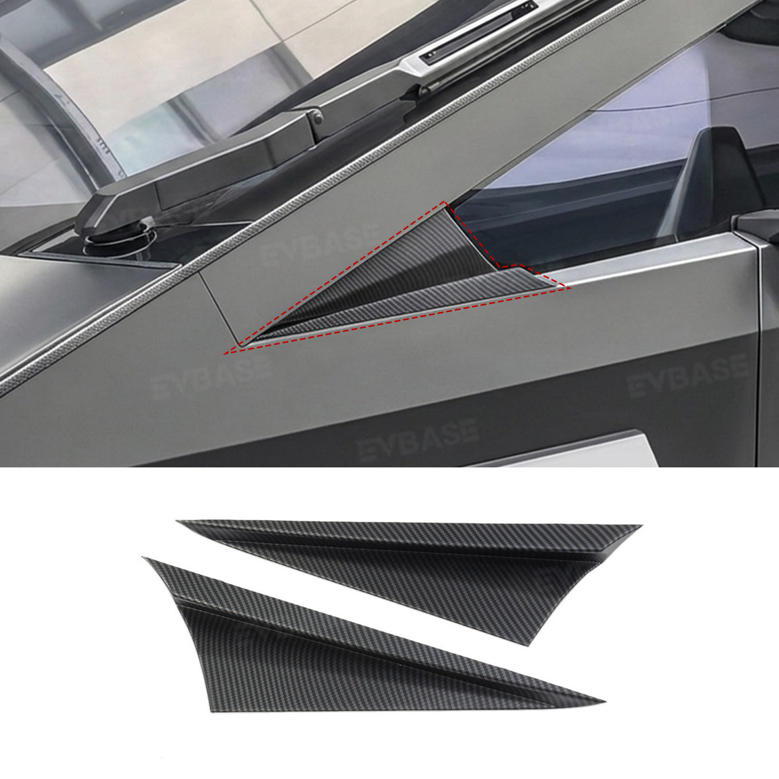 Cybertruck Exterior Front Corner Window Overlay ABS Carbon Fiber Sporty Style A-Pillar Cover