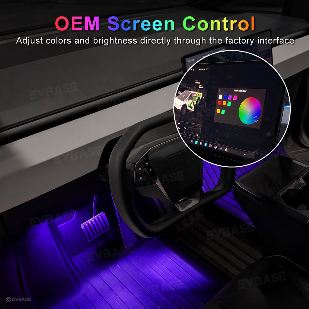 Cybertruck Interior Ambient Lighting Kit RGB Streamer Lights LED Interior Light Strips Multi-Zone Lighting Upgrade System with Factory Screen Control