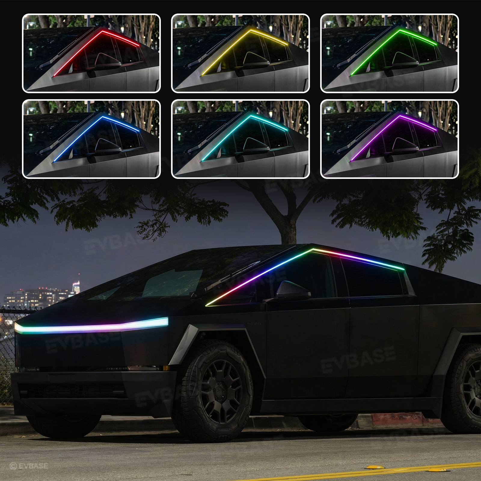 Cybertruck LED Lights Exterior Window Trim RGB Ambient Lighting Kit with OEM Screen Control / Smart App Control