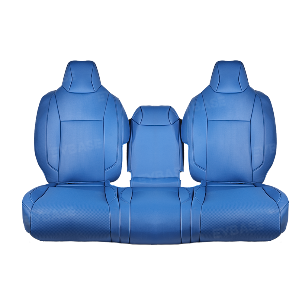EVBASE Leather Seat Cover For Tesla Cybertruck Blue Bamboo Charcoal Leather Full Coverage Seat Protector