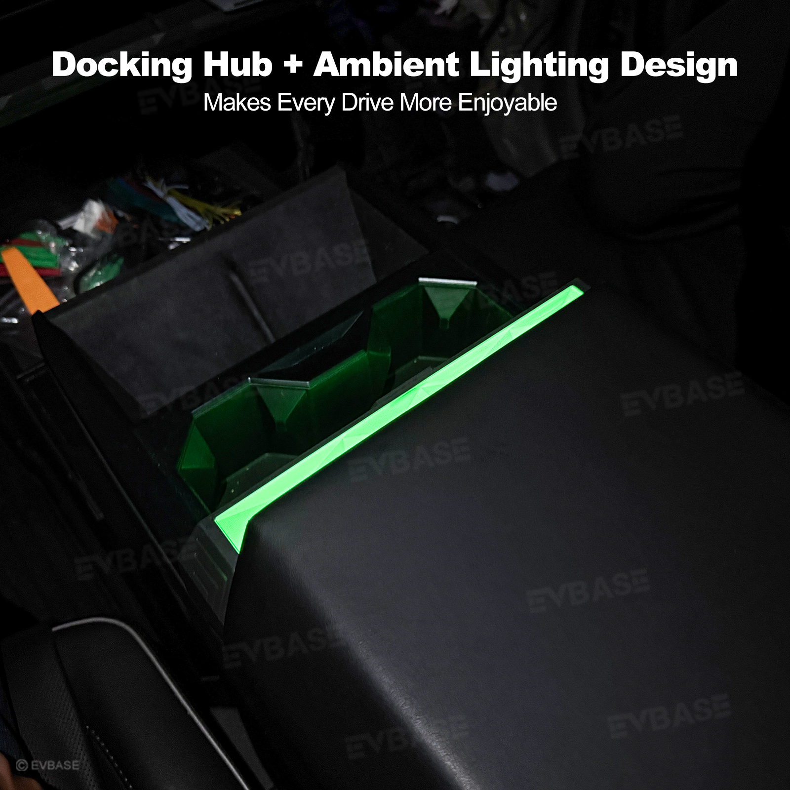 Cybertruck Center Console Multi-Port USB Charger Hub 3.0 with Retractable Cables & 110V AC Outlet Ambient Lighting Power Hub