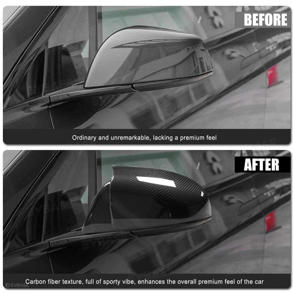 GT Style Side View Mirror Cap for Tesla Model S/X Real Carbon Fiber Rearview Mirror Cover Trim Protective Overlays (1 Pair)