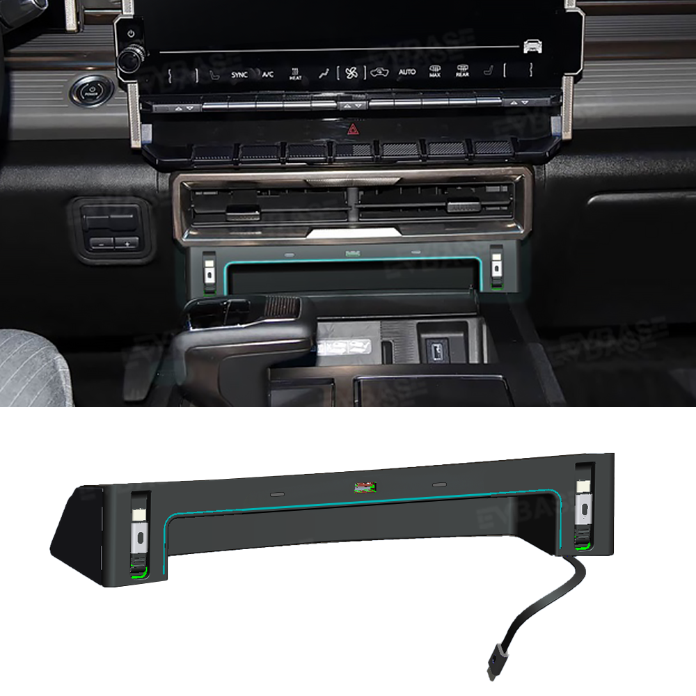 Hummer EV USB Hub Center Console Adapter Docking Station with Retractable Charging Cables RGB LED Ambient Lighting