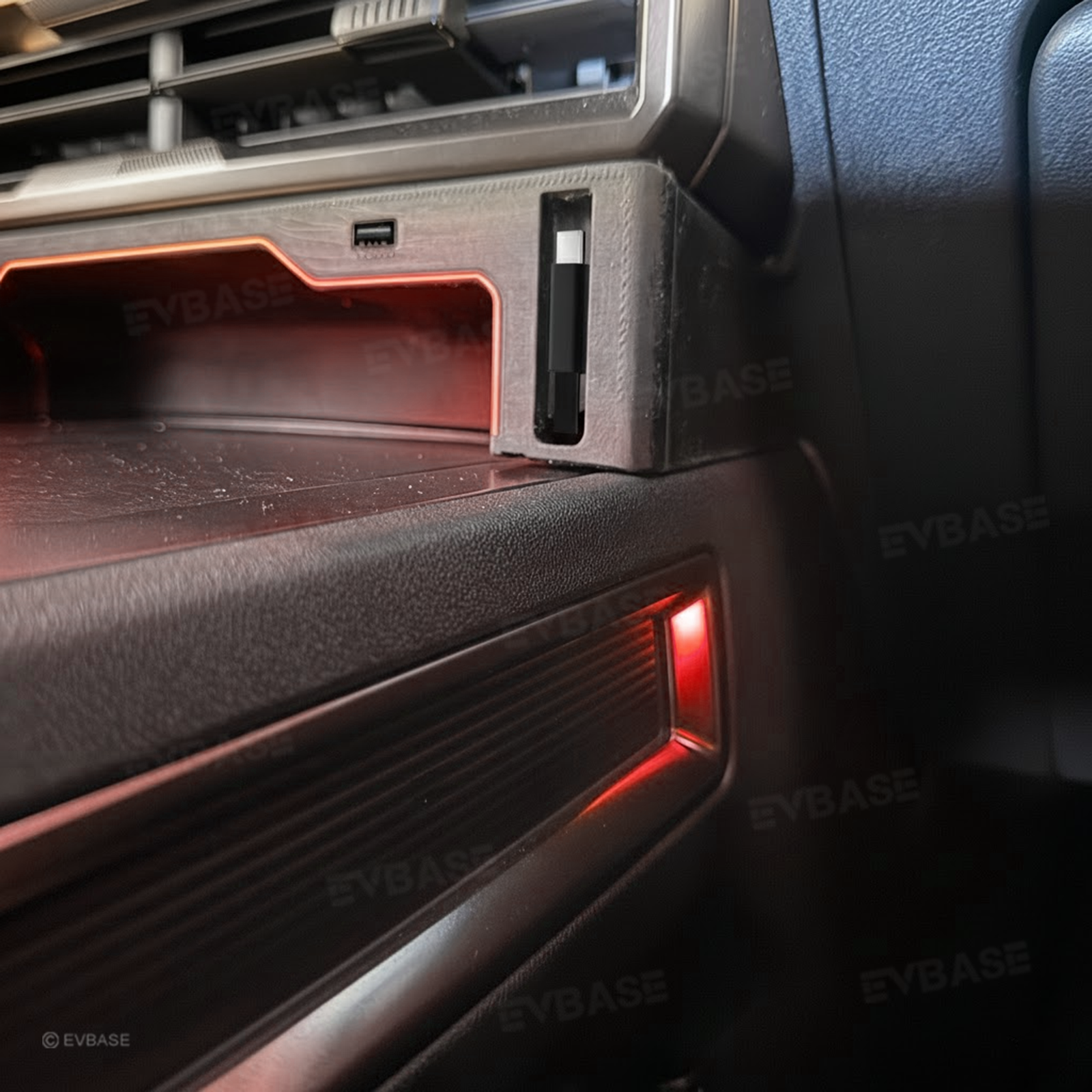 Hummer EV USB Hub Center Console Adapter Docking Station with Retractable Charging Cables RGB LED Ambient Lighting