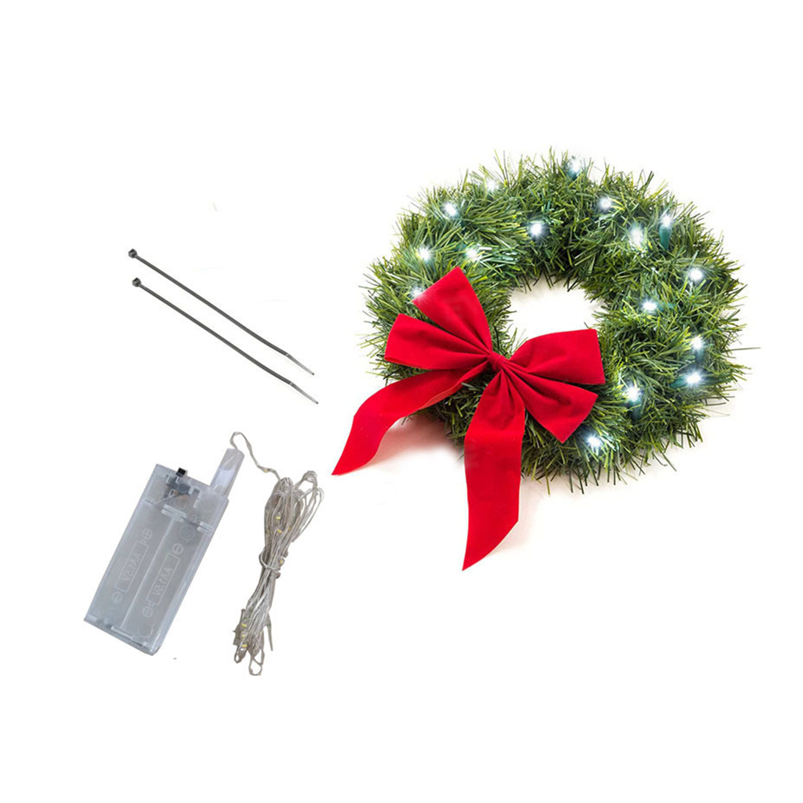 LED Christmas Wreath with Red Bow Holiday Car Exterior Decoration for Tesla