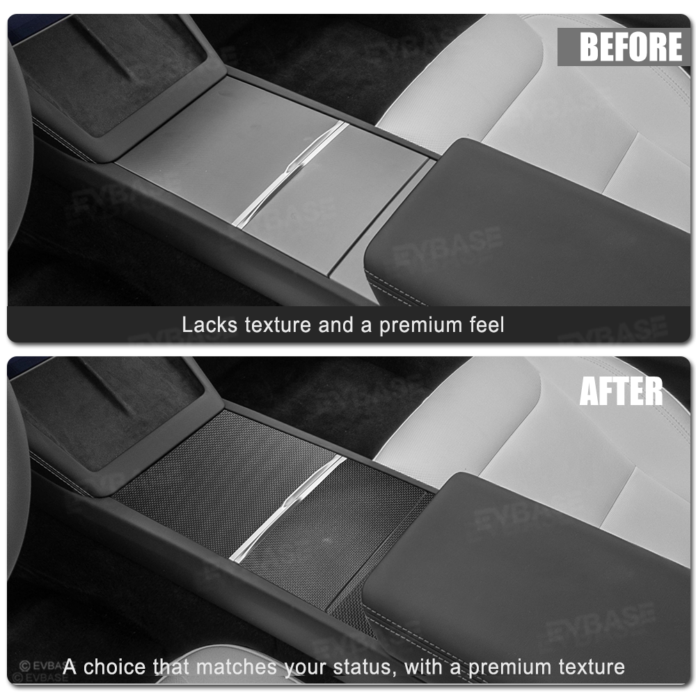 Model 3 Highland Center Console Carbon Fiber Wrap With Performance Style Plain Weave Center Console Overlay